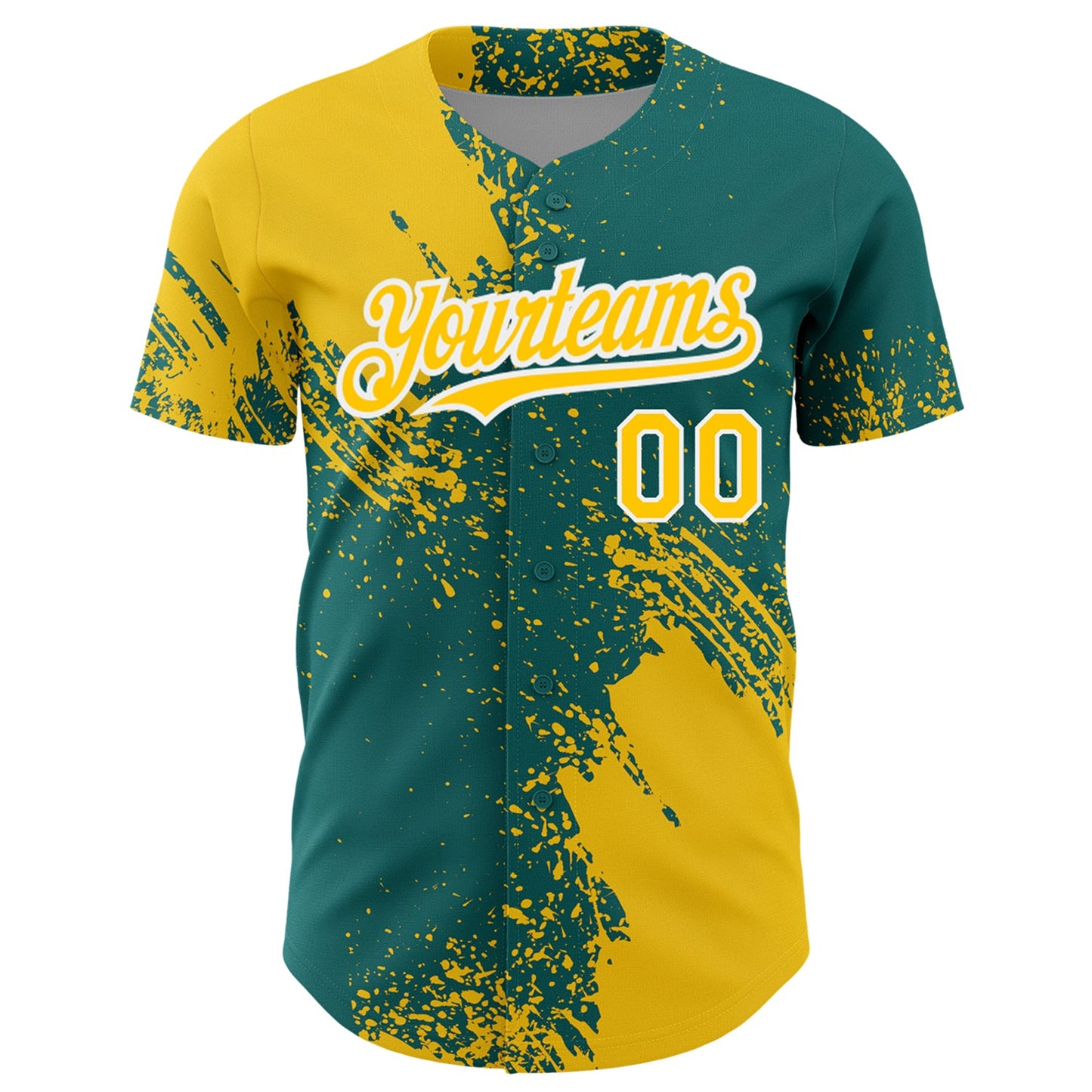Custom Yellow Teal-White 3D Pattern Design Abstract Brush Stroke Authentic Baseball Jersey view 2