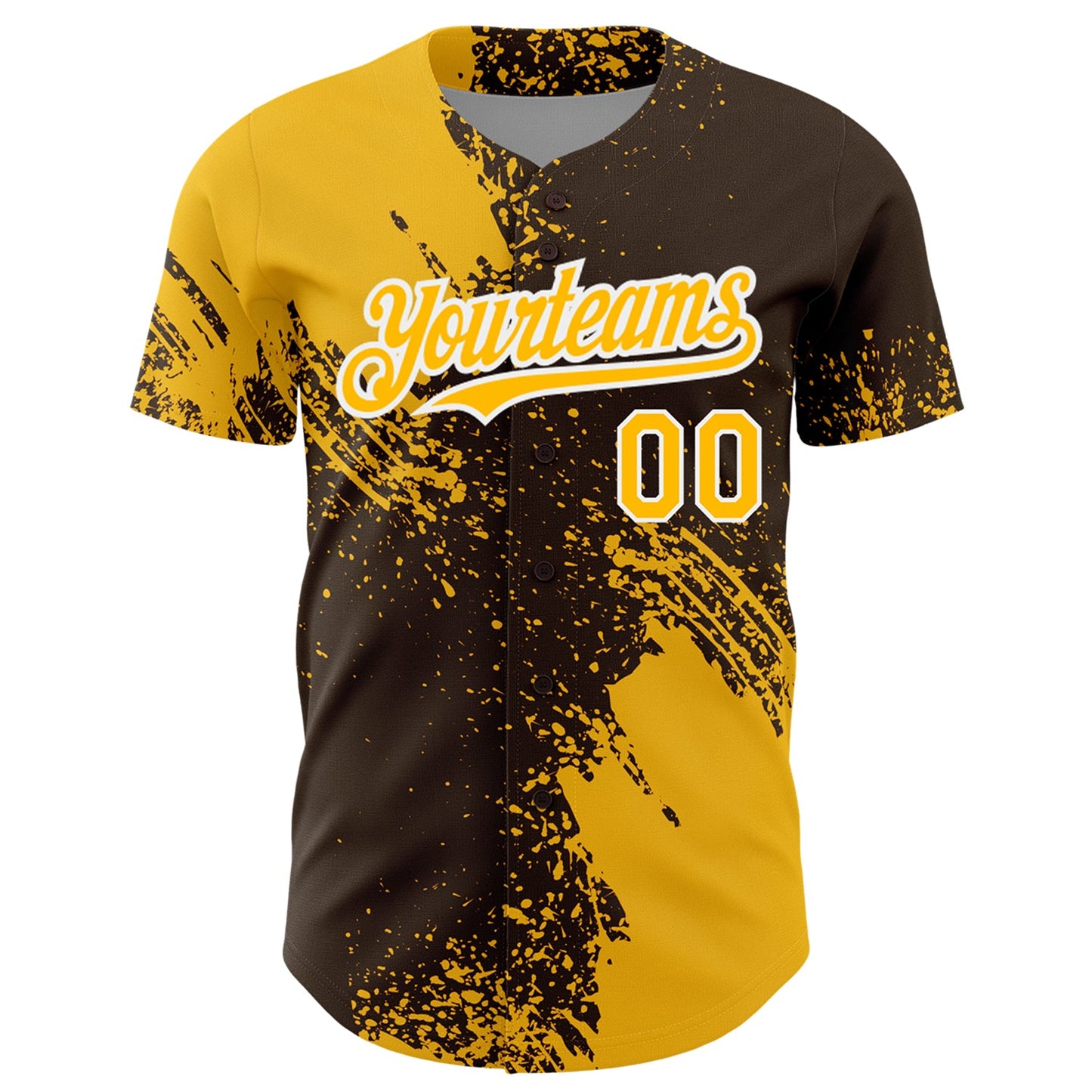 Custom Gold Brown-White 3D Pattern Design Abstract Brush Stroke Authentic Baseball Jersey view 2