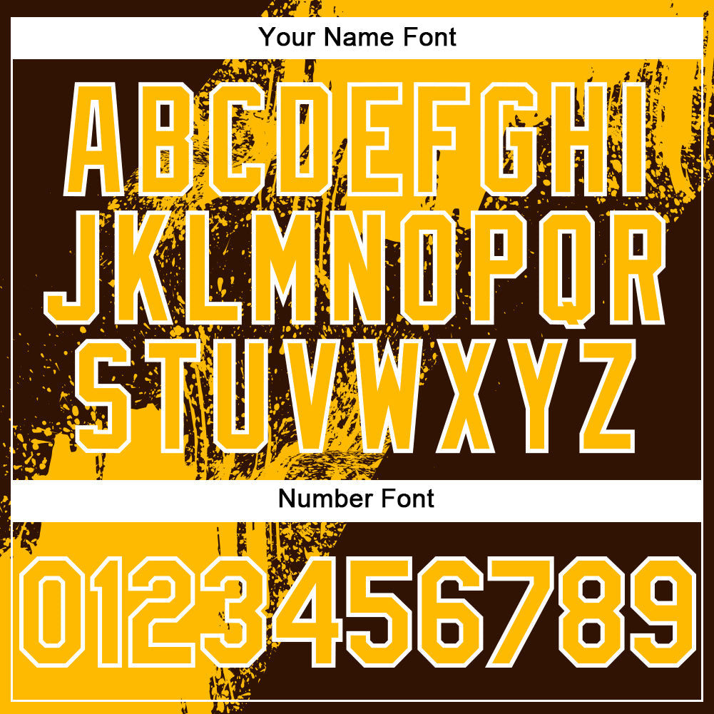 Custom Gold Brown-White 3D Pattern Design Abstract Brush Stroke Authentic Baseball Jersey view 5