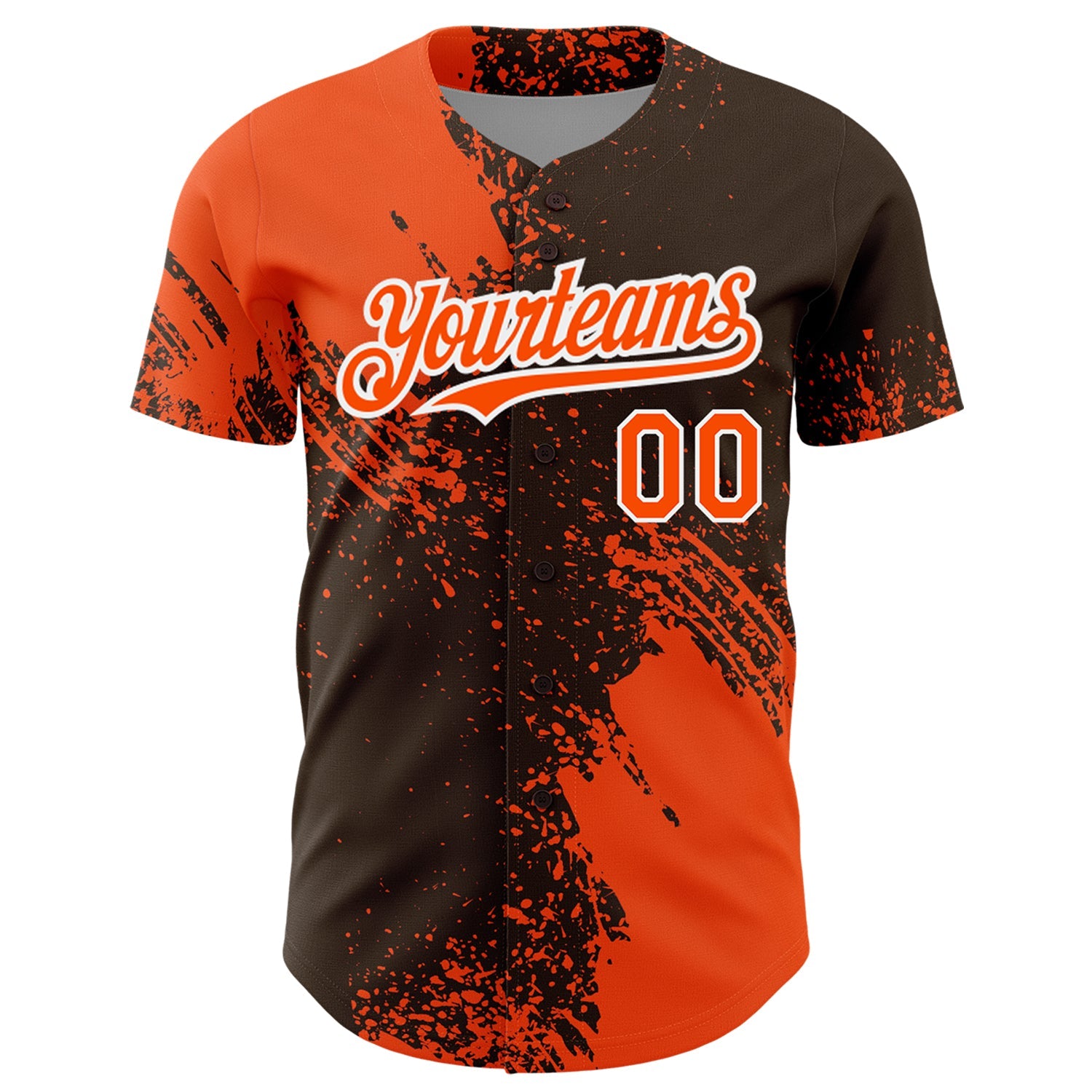 Custom Orange Brown-White 3D Pattern Design Abstract Brush Stroke Authentic Baseball Jersey view 2