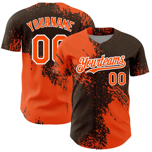Custom Orange Brown-White 3D Pattern Design Abstract Brush Stroke Authentic Baseball Jersey - Main View