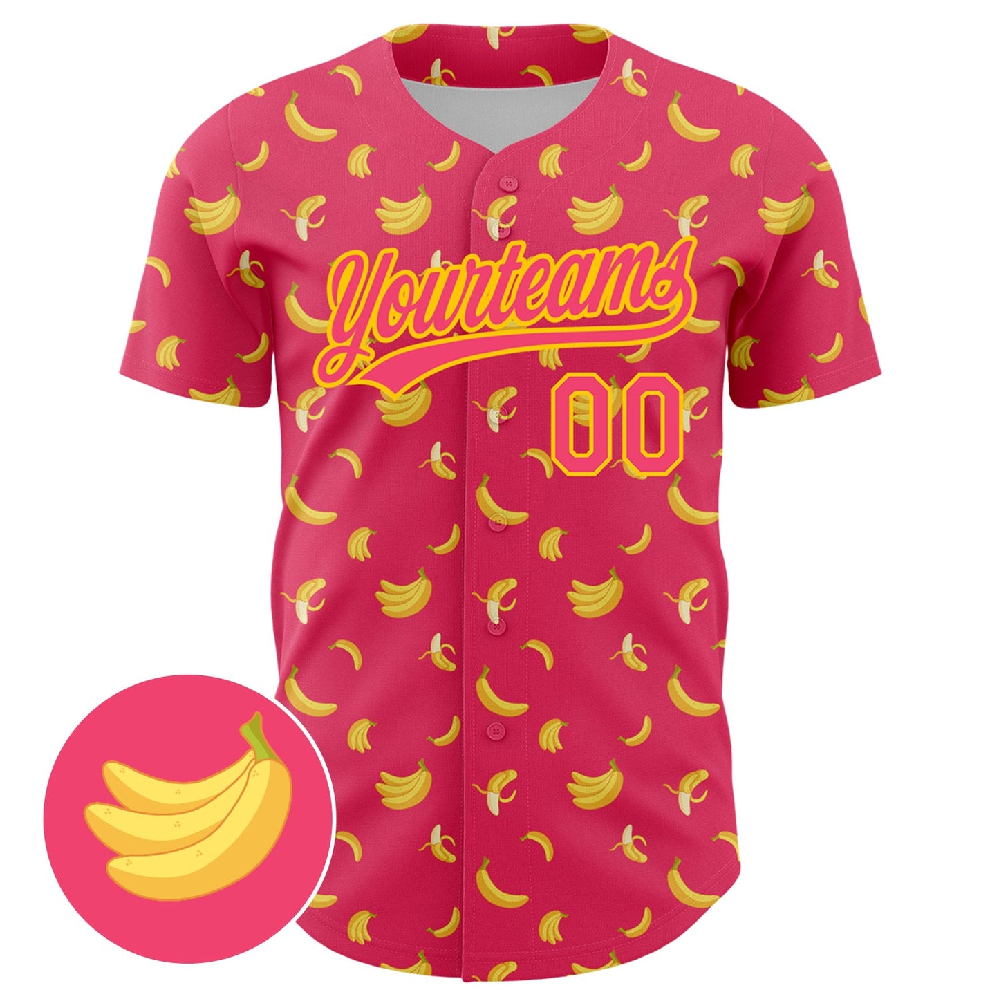 Custom Neon Pink Yellow 3D Pattern Design Fruit Banana Authentic Baseball Jersey view 2