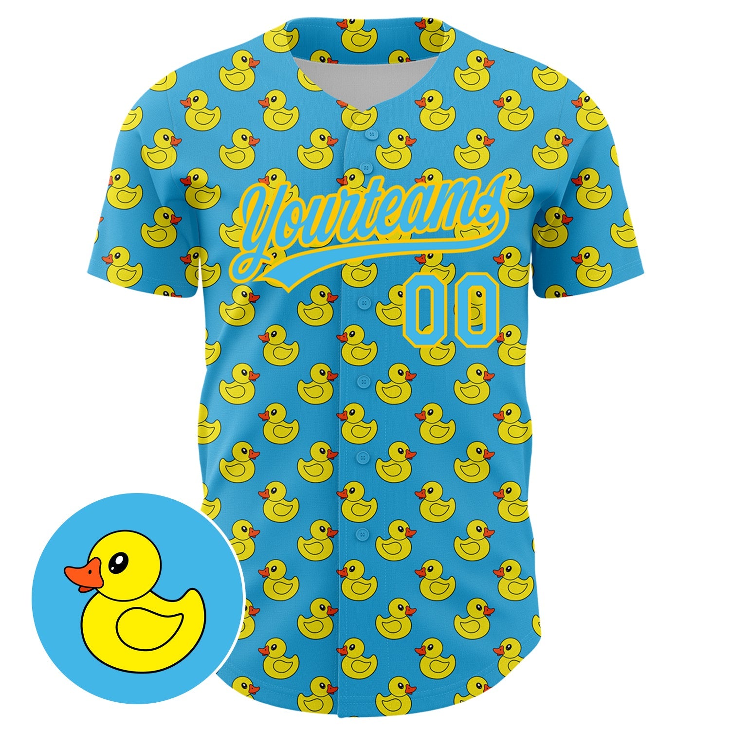 Custom Sky Blue Yellow 3D Pattern Design Animal Duck Authentic Baseball Jersey view 2