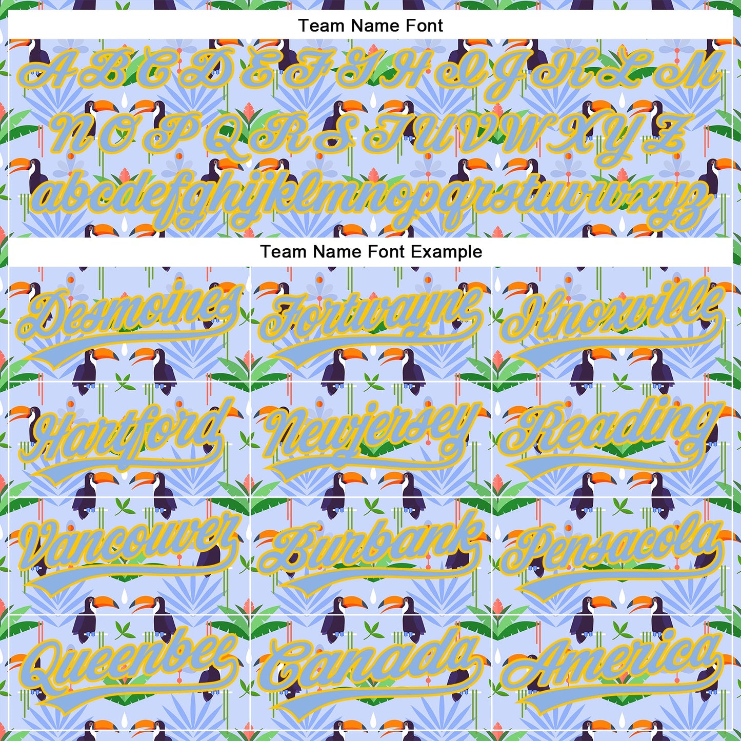 Custom Light Blue Yellow 3D Pattern Design Animal Toucan And Tropical Hawaii Palm Leaves Authentic Baseball Jersey view 4