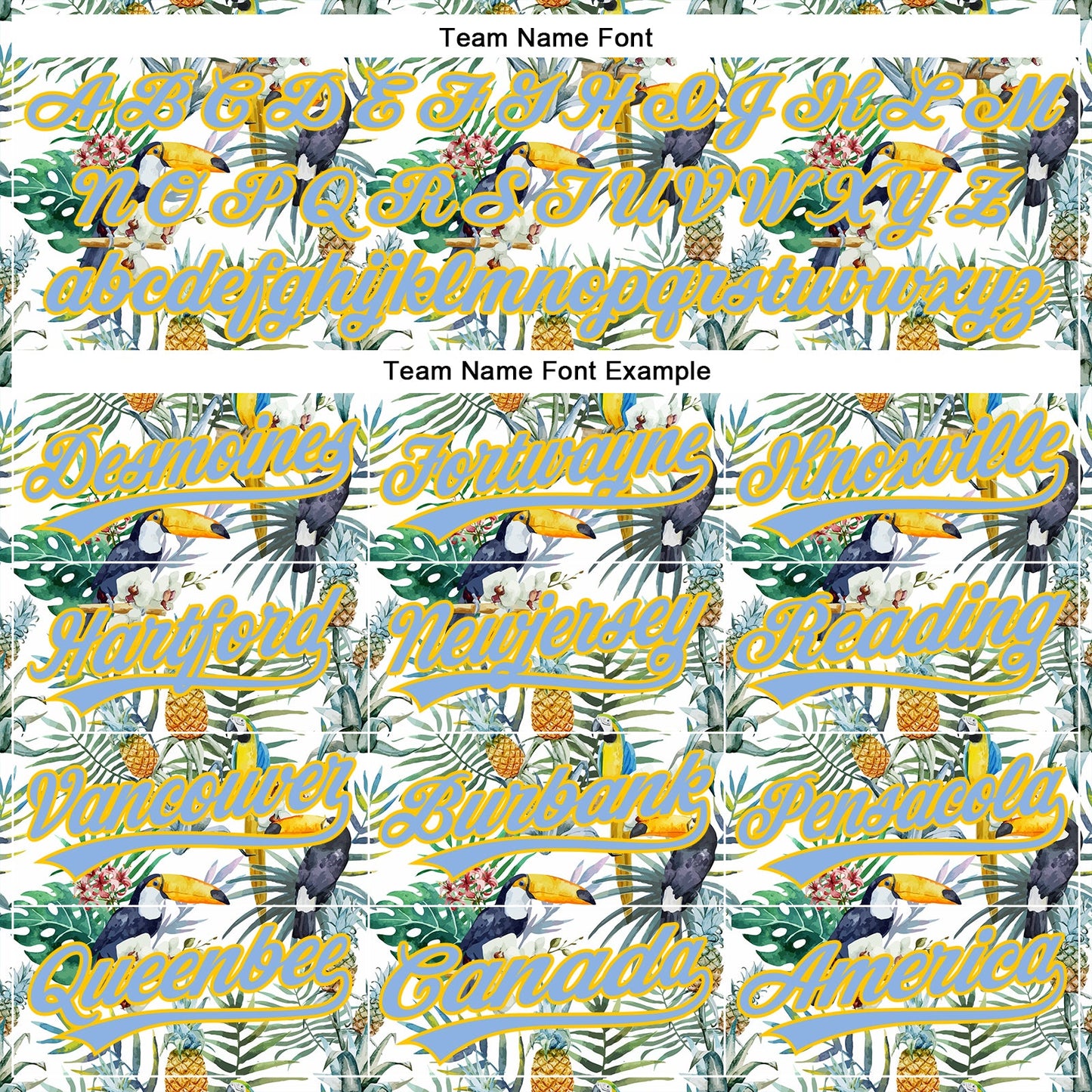 Custom White Light Blue-Yellow 3D Pattern Design Animal Toucan And Tropical Hawaii Palm Leaves Authentic Baseball Jersey view 4