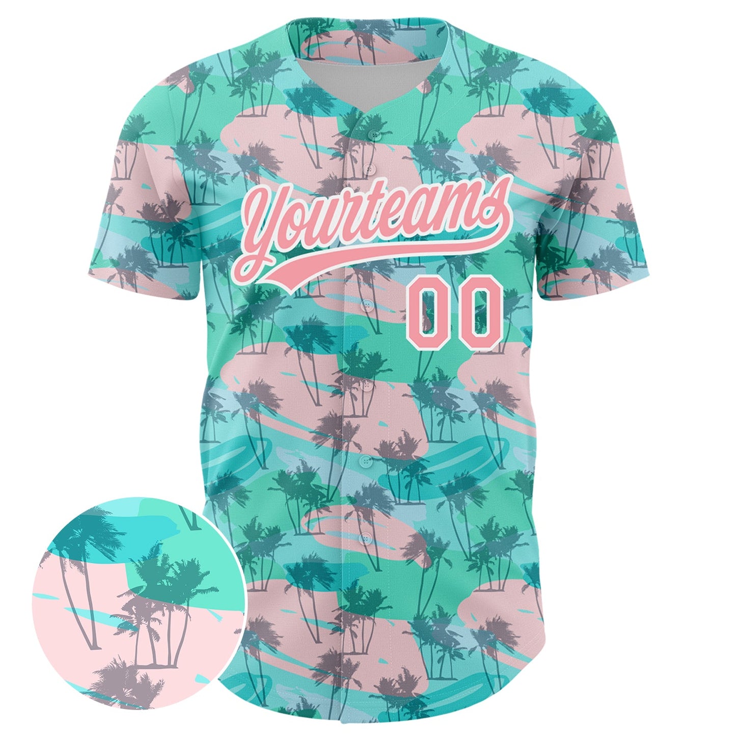 Custom Green Medium Pink-White 3D Pattern Design Tropical Hawaii Palm Trees Authentic Baseball Jersey view 2