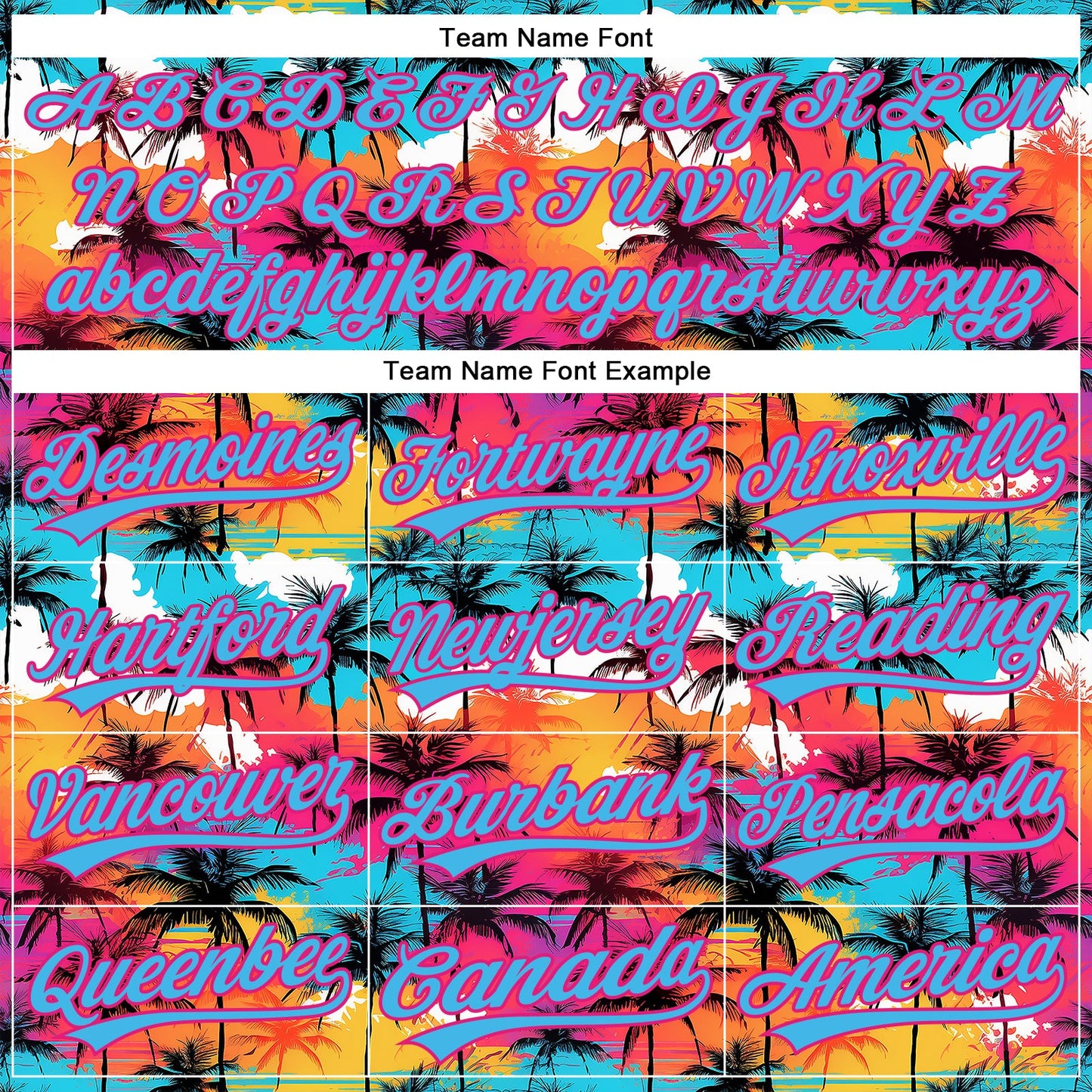 Custom Sky Blue Hot Pink 3D Pattern Design Tropical Hawaii Palm Trees Authentic Baseball Jersey view 4