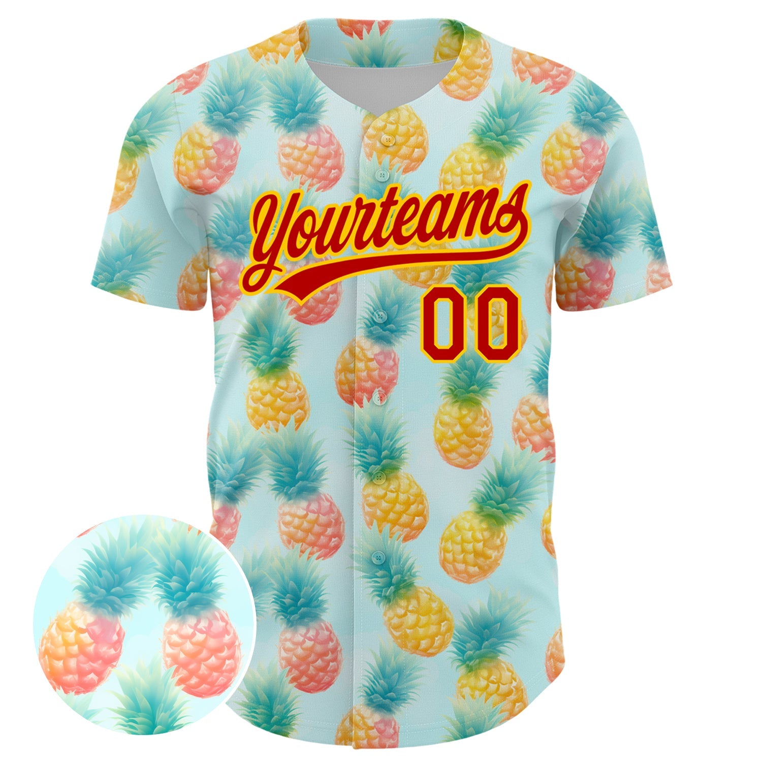 Custom Green Red-Yellow 3D Pattern Design Fruit Pineapple Authentic Baseball Jersey view 2