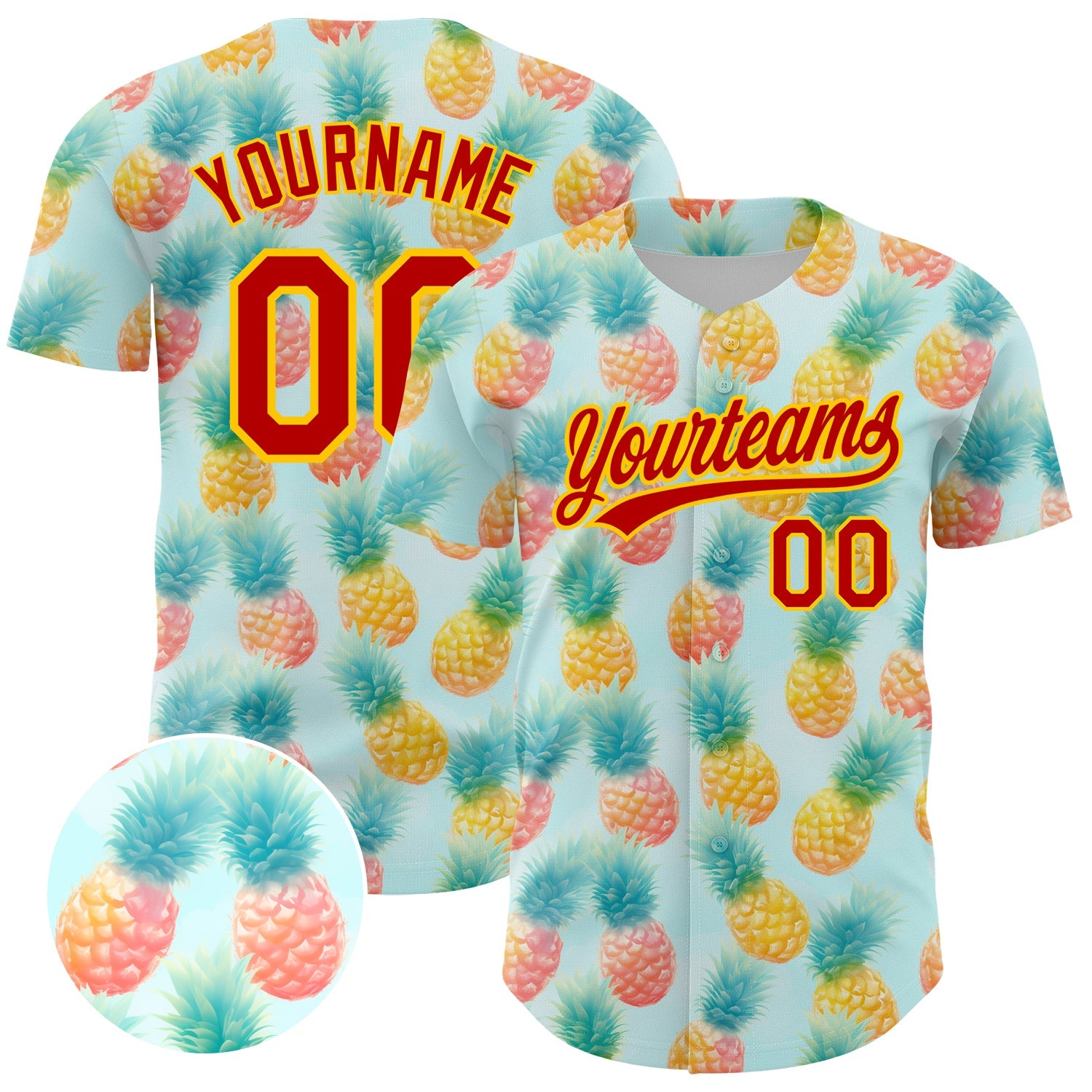 Custom Green Red-Yellow 3D Pattern Design Fruit Pineapple Authentic Baseball Jersey - Main View
