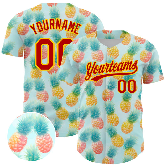 Custom Green Red-Yellow 3D Pattern Design Fruit Pineapple Authentic Baseball Jersey - Main View