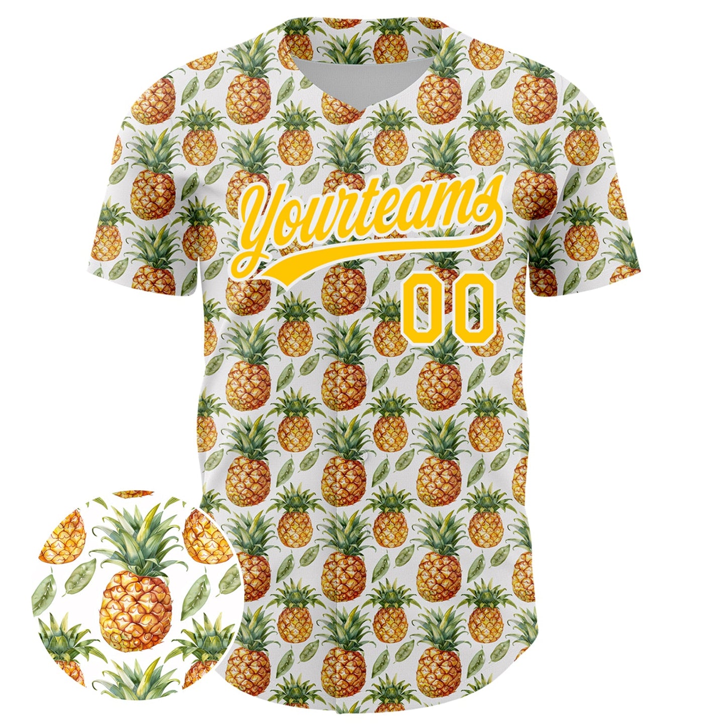 Custom White Yellow 3D Pattern Design Fruit Pineapple Authentic Baseball Jersey view 2