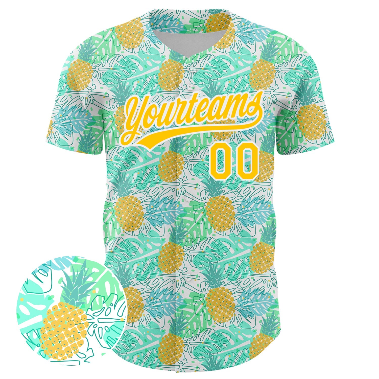 Custom Green Yellow-White 3D Pattern Design Fruit Pineapple Authentic Baseball Jersey view 2