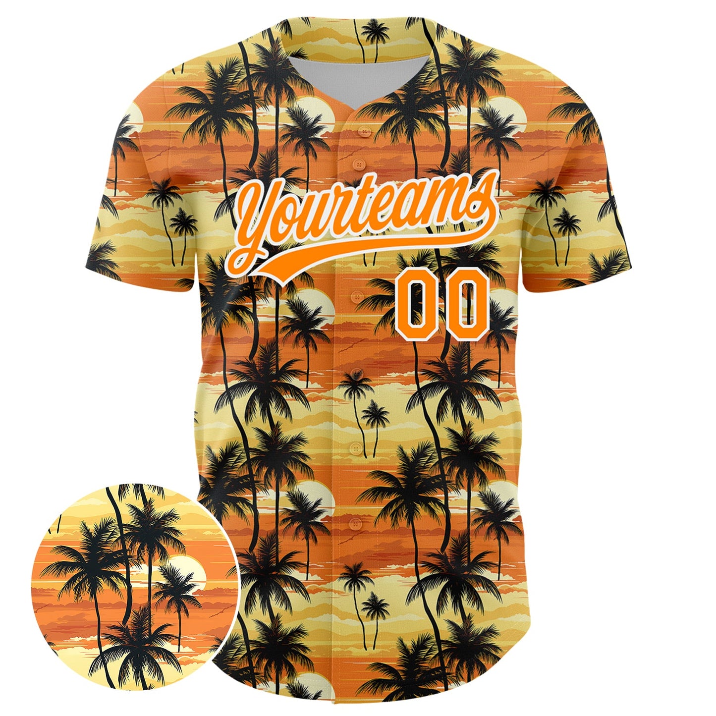 Custom Yellow Bay Orange-White 3D Pattern Design Tropical Hawaii Palm Trees Authentic Baseball Jersey view 2