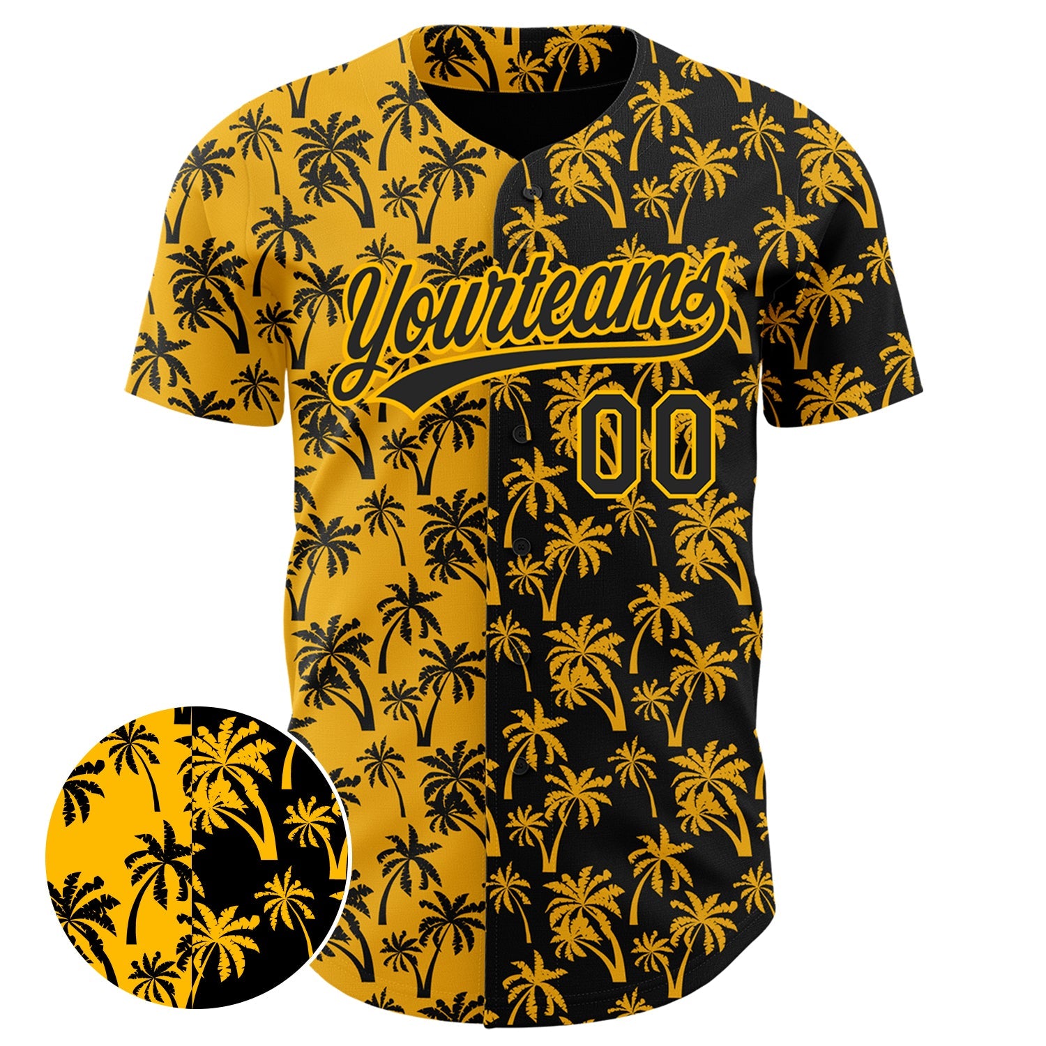 Custom Gold Black 3D Pattern Design Tropical Hawaii Palm Trees Authentic Baseball Jersey view 2