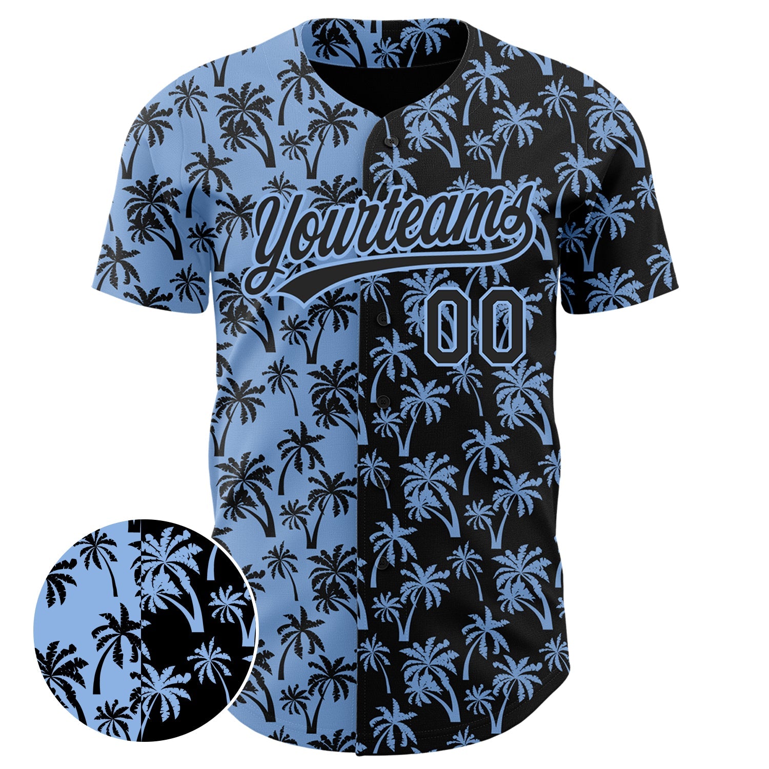 Custom Light Blue Black 3D Pattern Design Tropical Hawaii Palm Trees Authentic Baseball Jersey view 2