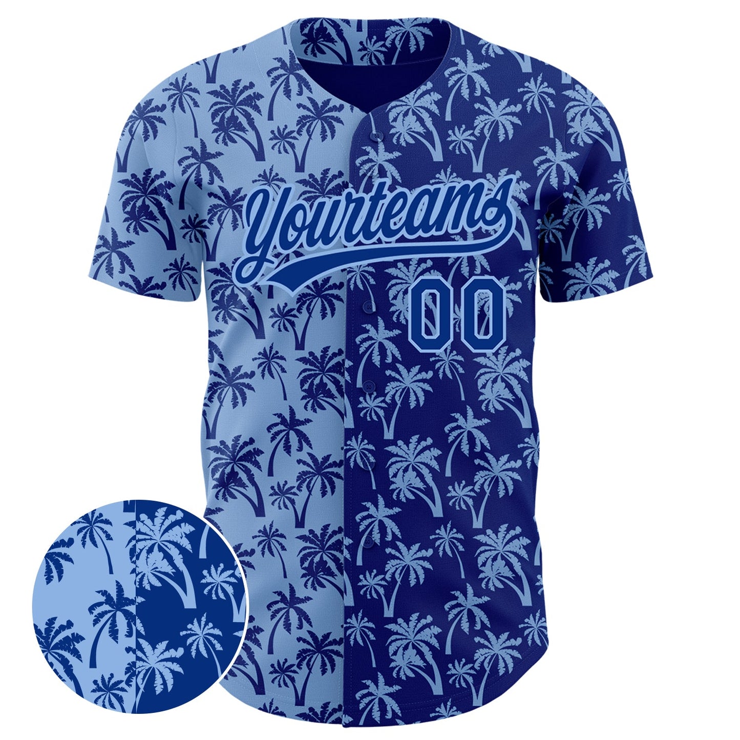 Custom Light Blue Royal 3D Pattern Design Tropical Hawaii Palm Trees Authentic Baseball Jersey view 2