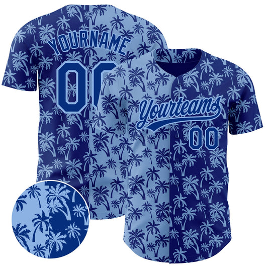 Custom Light Blue Royal 3D Pattern Design Tropical Hawaii Palm Trees Authentic Baseball Jersey - Main View