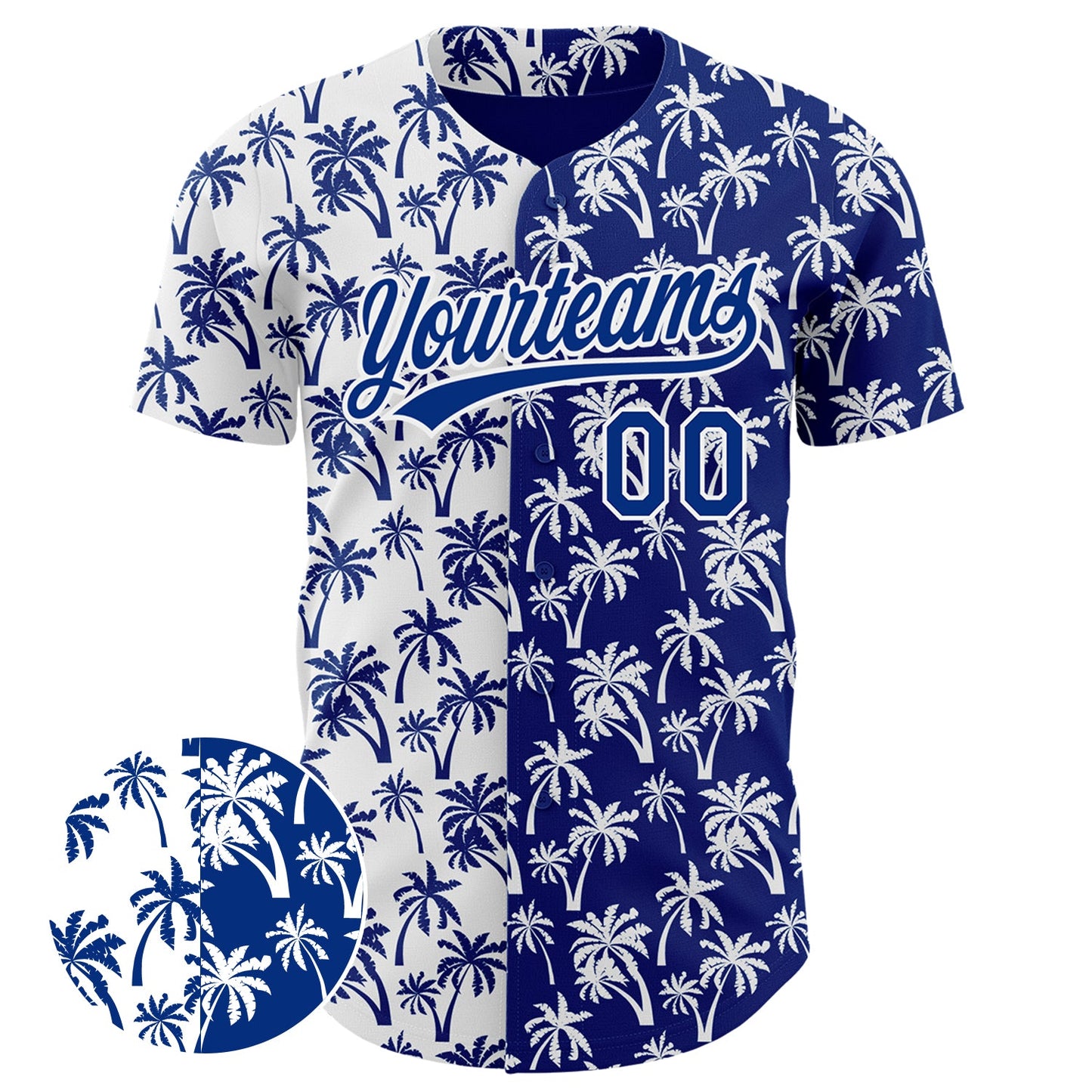Custom White Royal 3D Pattern Design Tropical Hawaii Palm Trees Authentic Baseball Jersey view 2