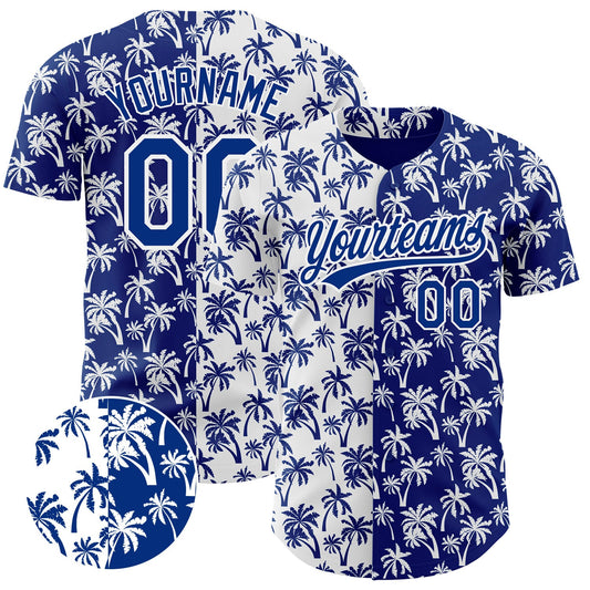 Custom White Royal 3D Pattern Design Tropical Hawaii Palm Trees Authentic Baseball Jersey - Main View