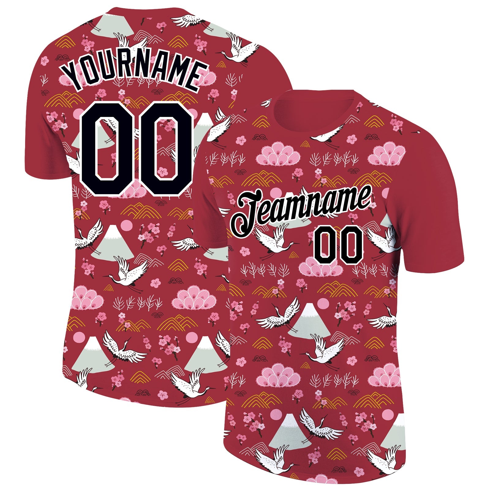 Custom Red Black-White 3D Pattern Design Animal Crane Performance T-Shirt - Main View