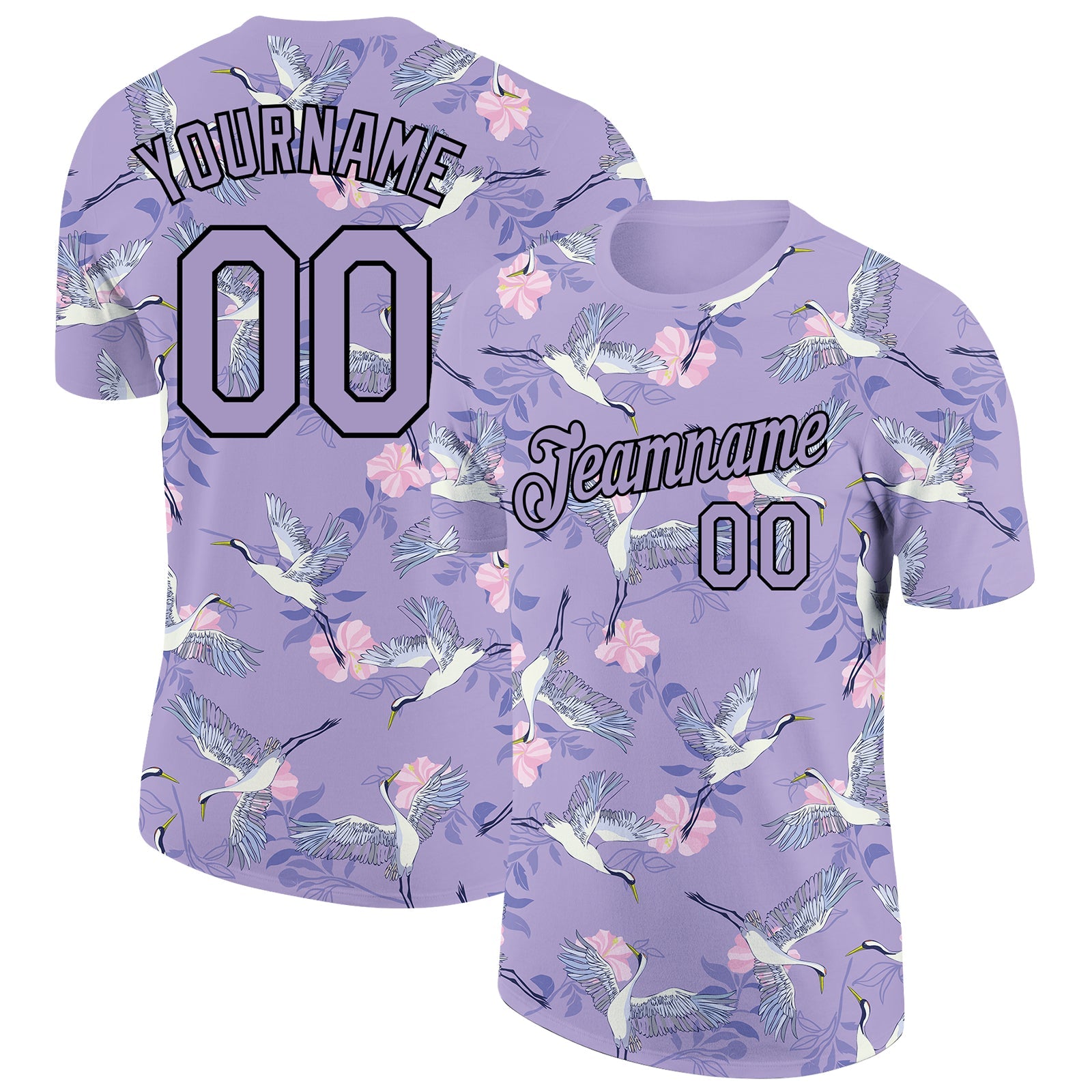 Custom Purple Black 3D Pattern Design Animal Crane Performance T-Shirt - Main View