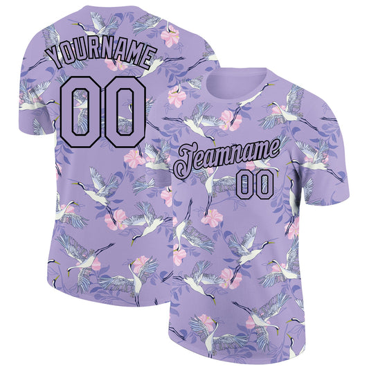 Custom Purple Black 3D Pattern Design Animal Crane Performance T-Shirt - Main View