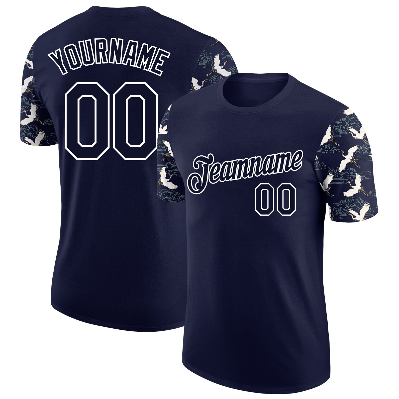 Custom Navy White 3D Pattern Design Animal Crane Performance T-Shirt - Main View