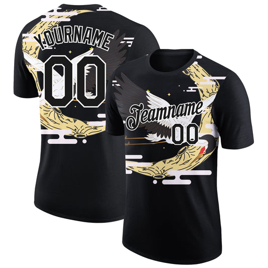 Custom Black White 3D Pattern Design Animal Crane Performance T-Shirt - Main View