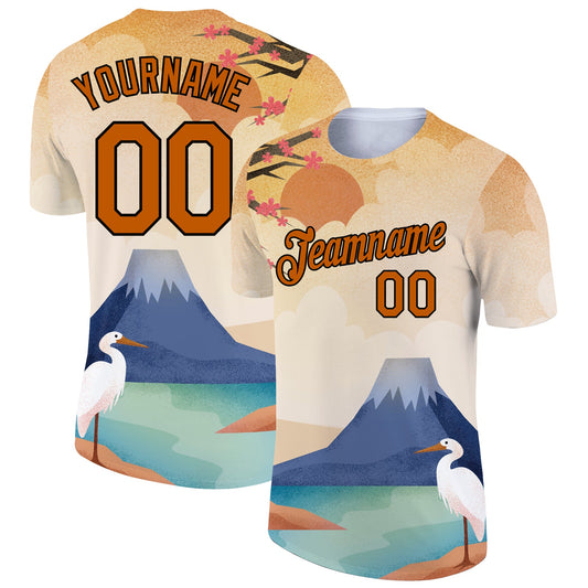 Custom City Cream Texas Orange-Black 3D Pattern Design Animal Heron Performance T-Shirt - Main View