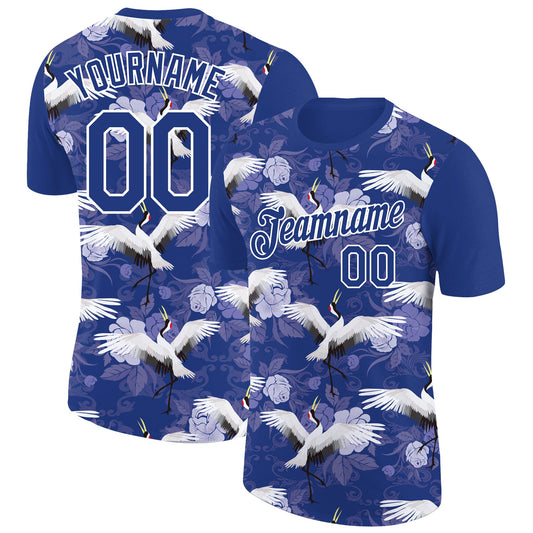 Custom Royal White 3D Pattern Design Animal Crane Performance T-Shirt - Main View