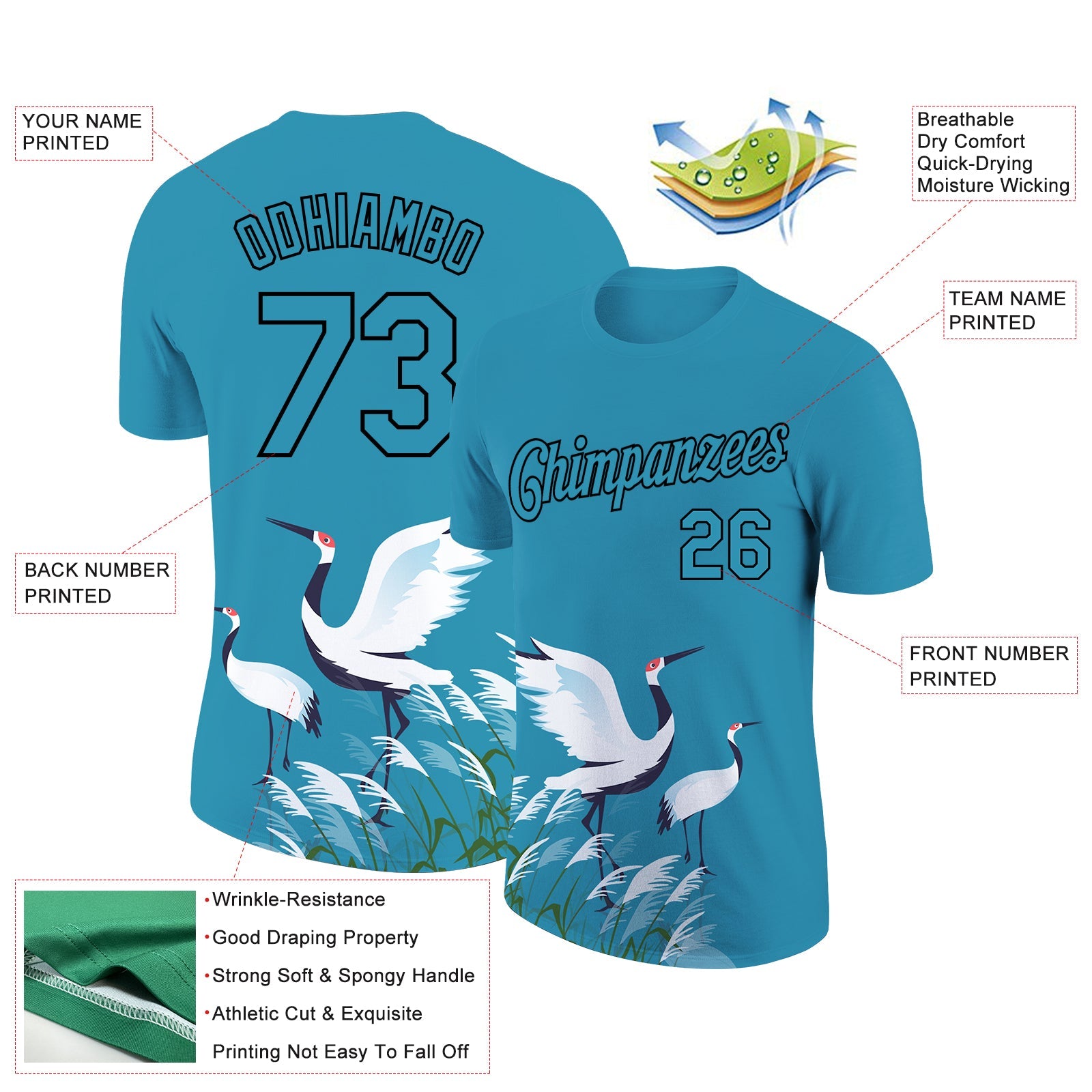 Custom Panther Blue Black 3D Pattern Design Animal Crane Performance T-Shirt view 2