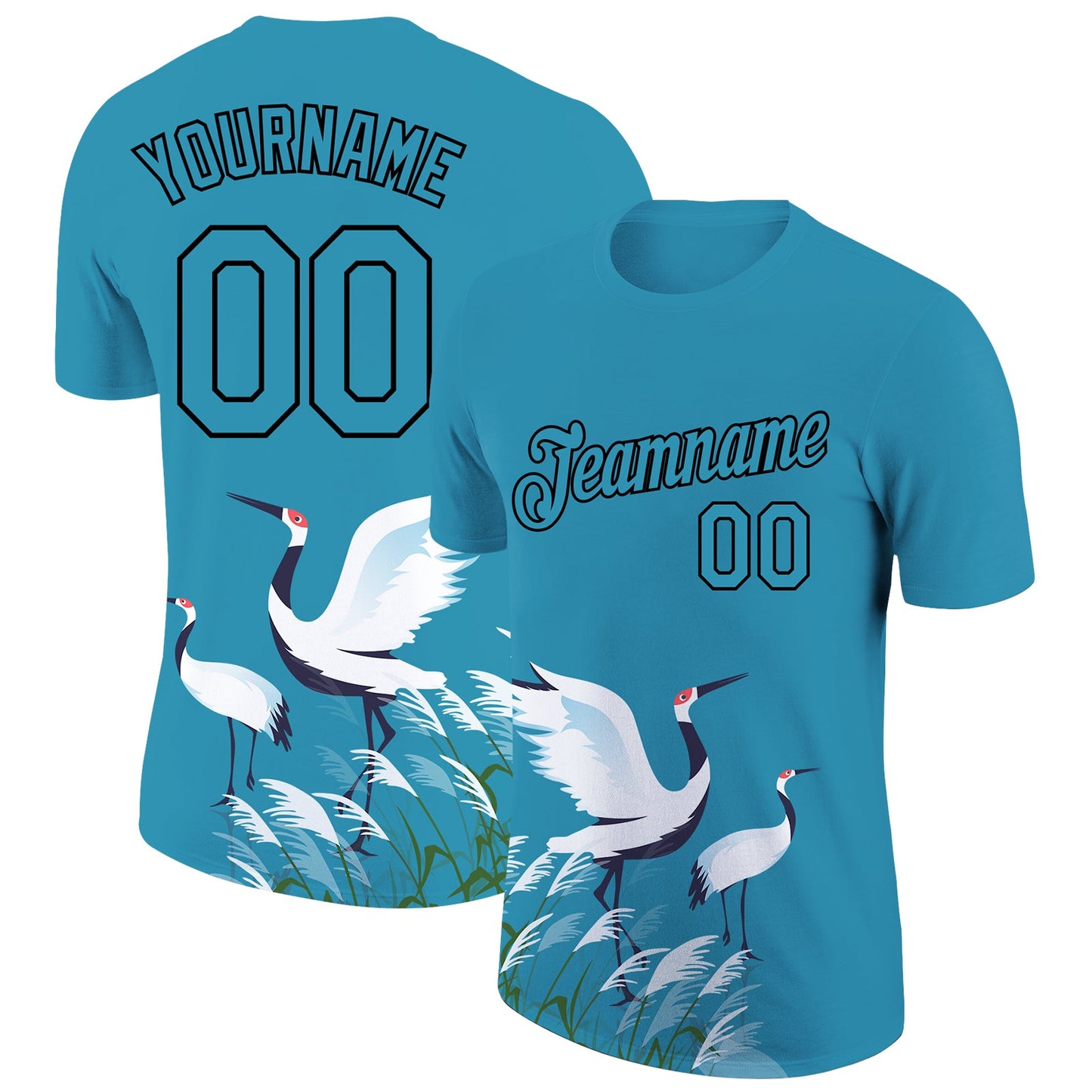 Custom Panther Blue Black 3D Pattern Design Animal Crane Performance T-Shirt - Main View