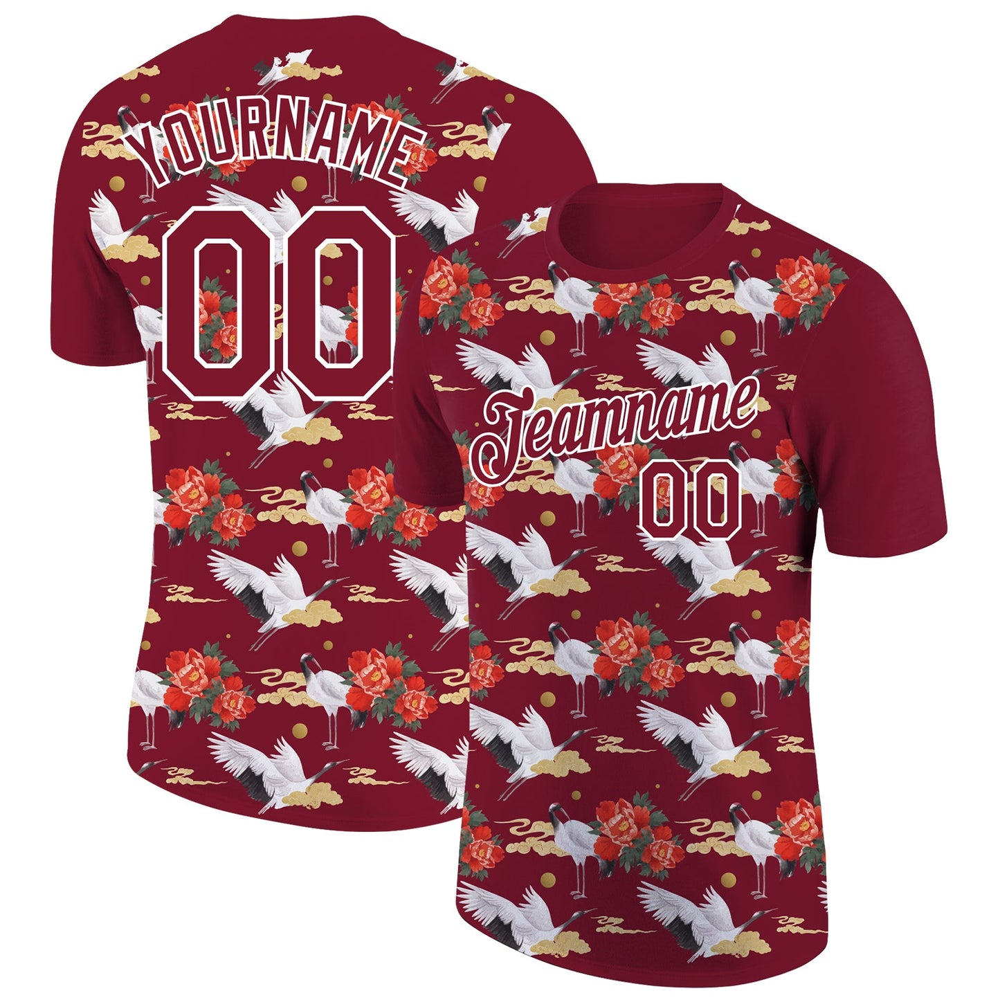 Custom Crimson White 3D Pattern Design Animal Crane Performance T-Shirt - Main View