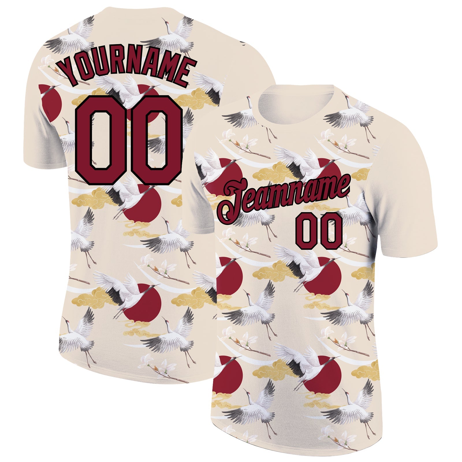 Custom Cream Crimson-Black 3D Pattern Design Animal Crane Performance T-Shirt - Main View