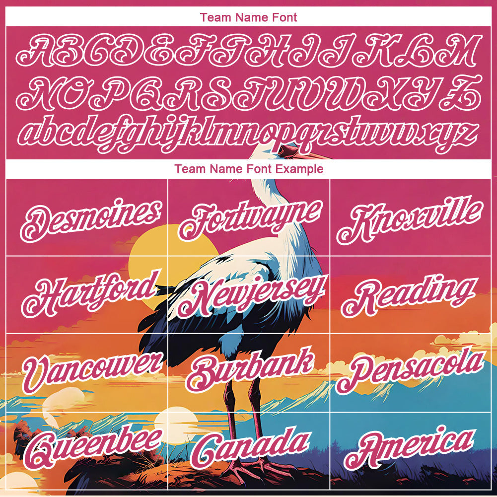 Custom Neon Pink White 3D Pattern Design Animal Crane Performance T-Shirt view 3