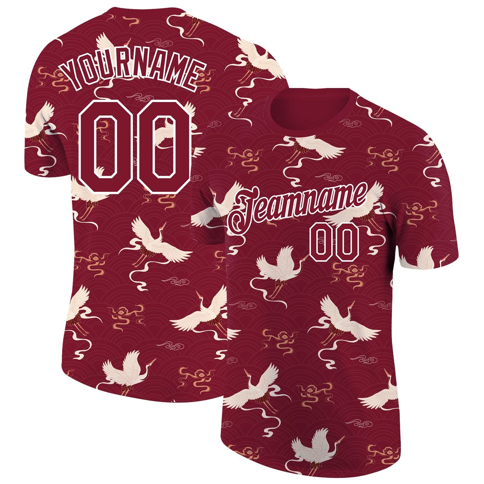 Custom Crimson White 3D Pattern Design Animal Crane Performance T-Shirt - Main View