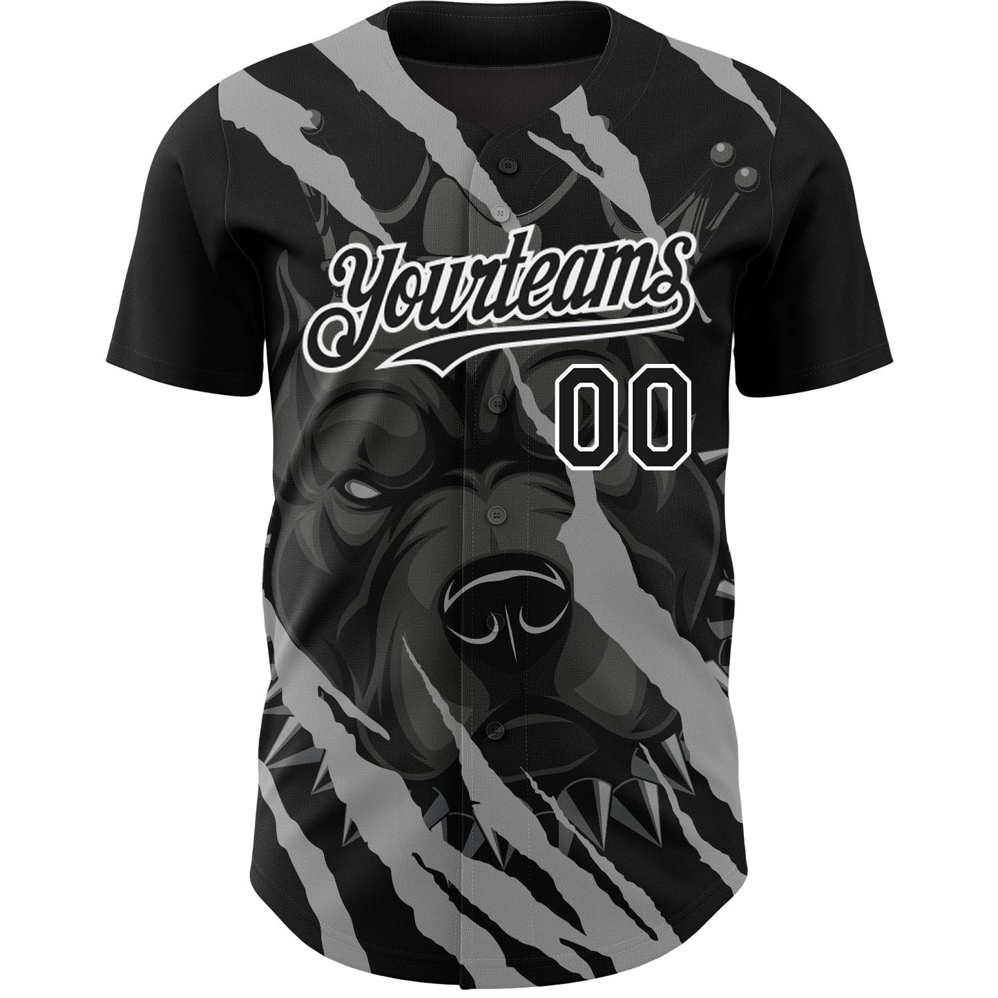 Custom Black White 3D Pattern Design Animal Pitbull Dog Authentic Baseball Jersey view 2