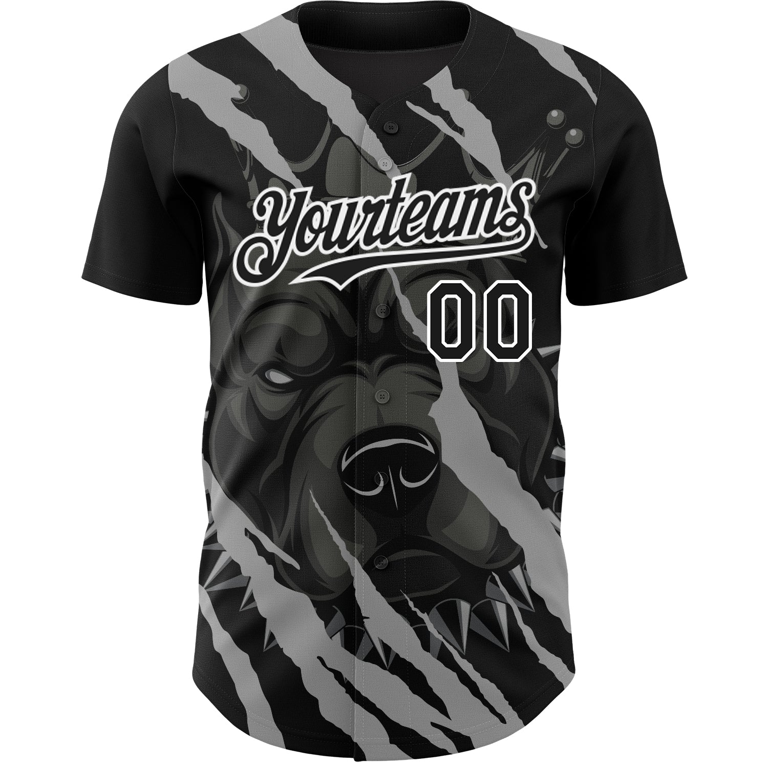 Custom Black White 3D Pattern Design Animal Pitbull Dog Authentic Baseball Jersey view 2