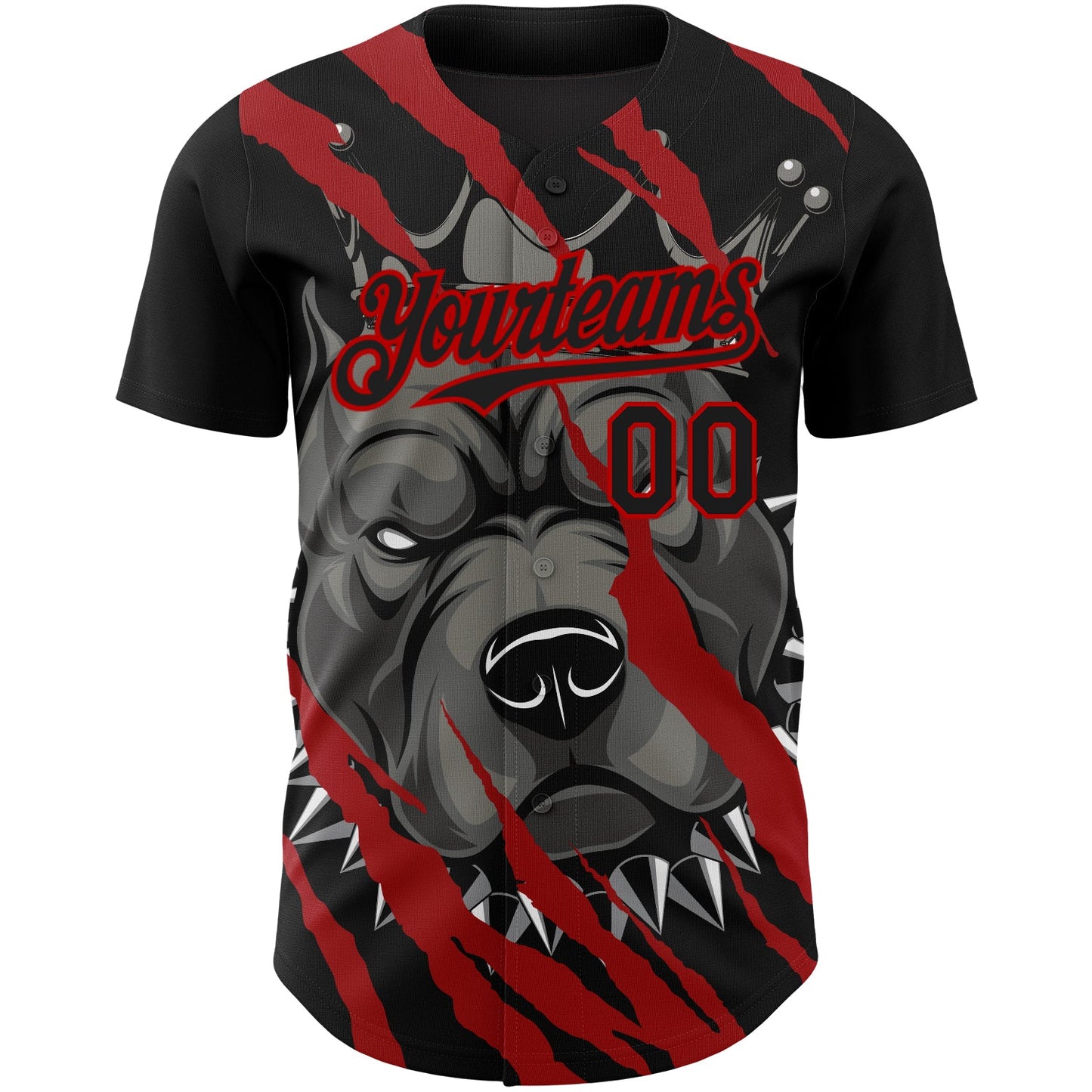 Custom Black Red 3D Pattern Design Animal Pitbull Dog Authentic Baseball Jersey view 2