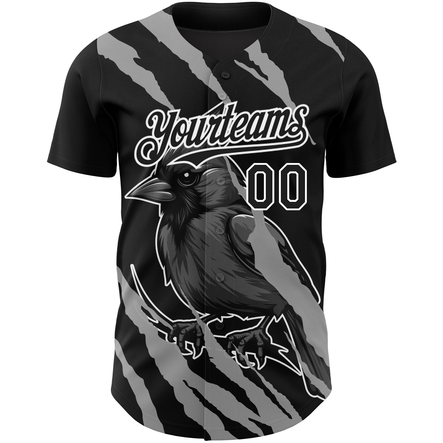 Custom Black White 3D Pattern Design Animal Cardinal Bird Authentic Baseball Jersey view 2