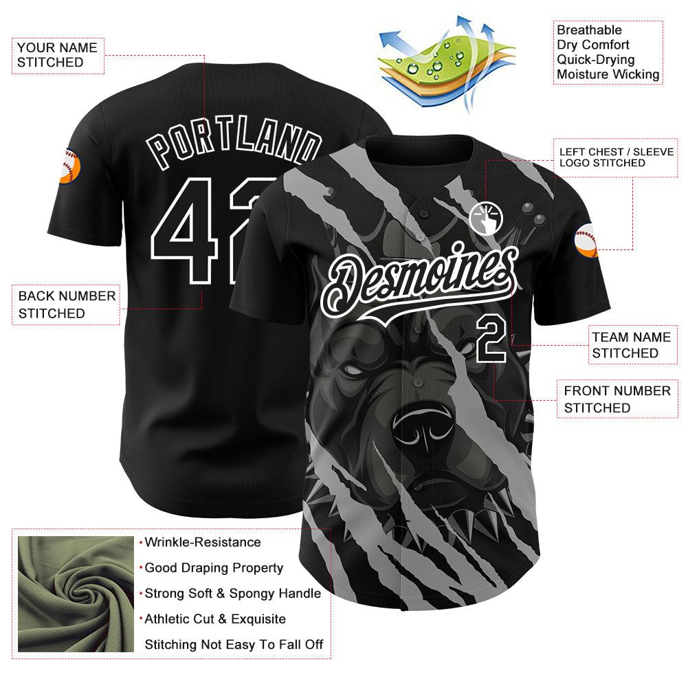 Custom Black White 3D Pattern Design Animal Cardinal Bird Authentic Baseball Jersey view 3