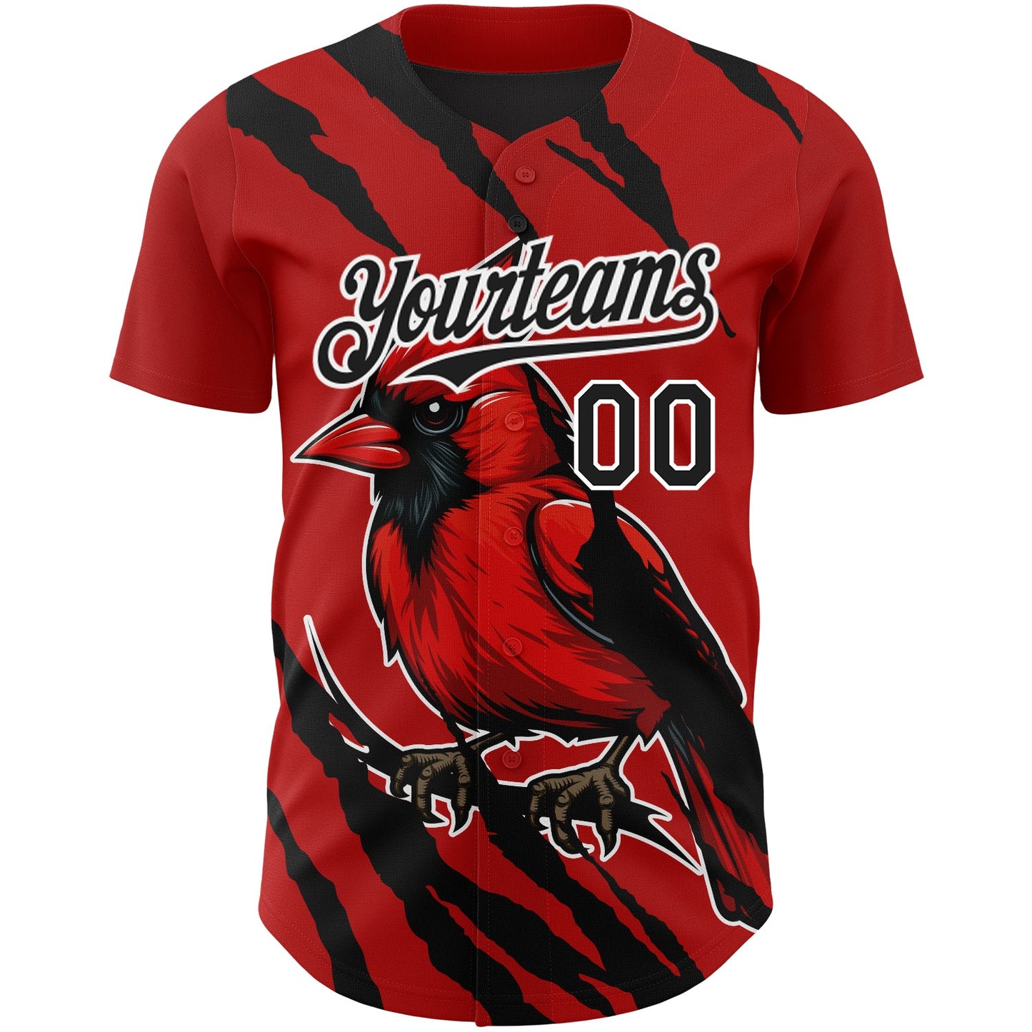 Custom Red Black-White 3D Pattern Design Animal Cardinal Bird Authentic Baseball Jersey view 2