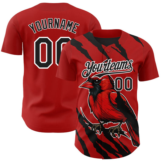 Custom Red Black-White 3D Pattern Design Animal Cardinal Bird Authentic Baseball Jersey - Main View