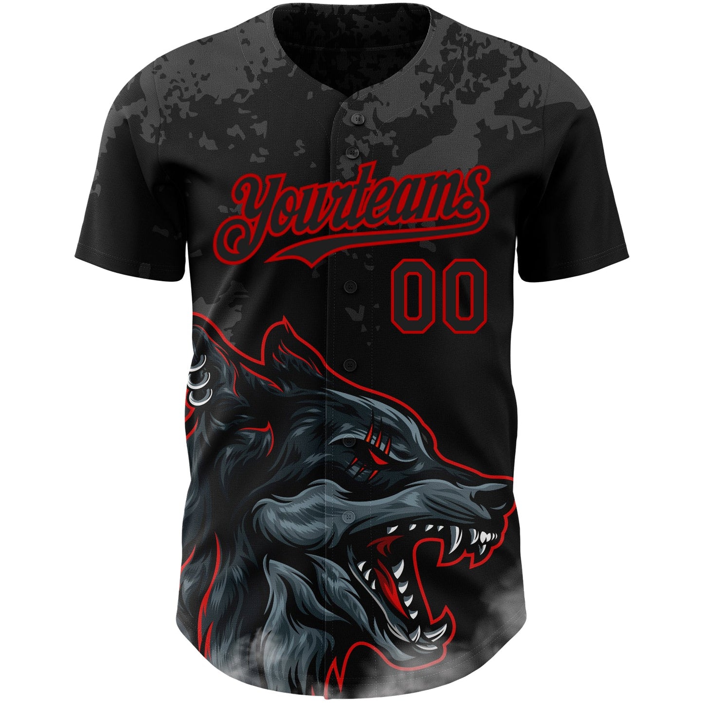 Custom Black Red 3D Pattern Design Animal Wolf Authentic Baseball Jersey view 2