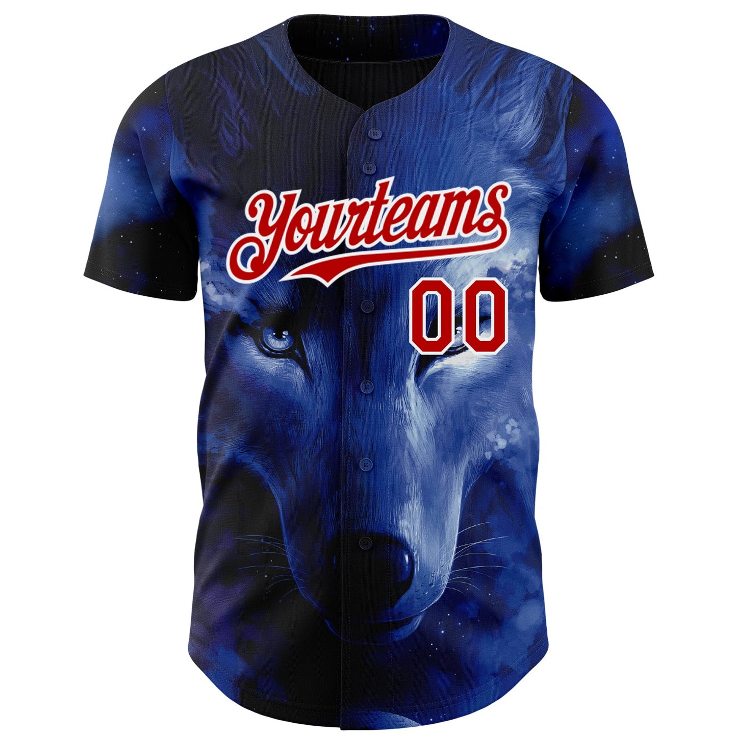 Custom Black Red-White 3D Pattern Design Animal Wolf Authentic Baseball Jersey view 2