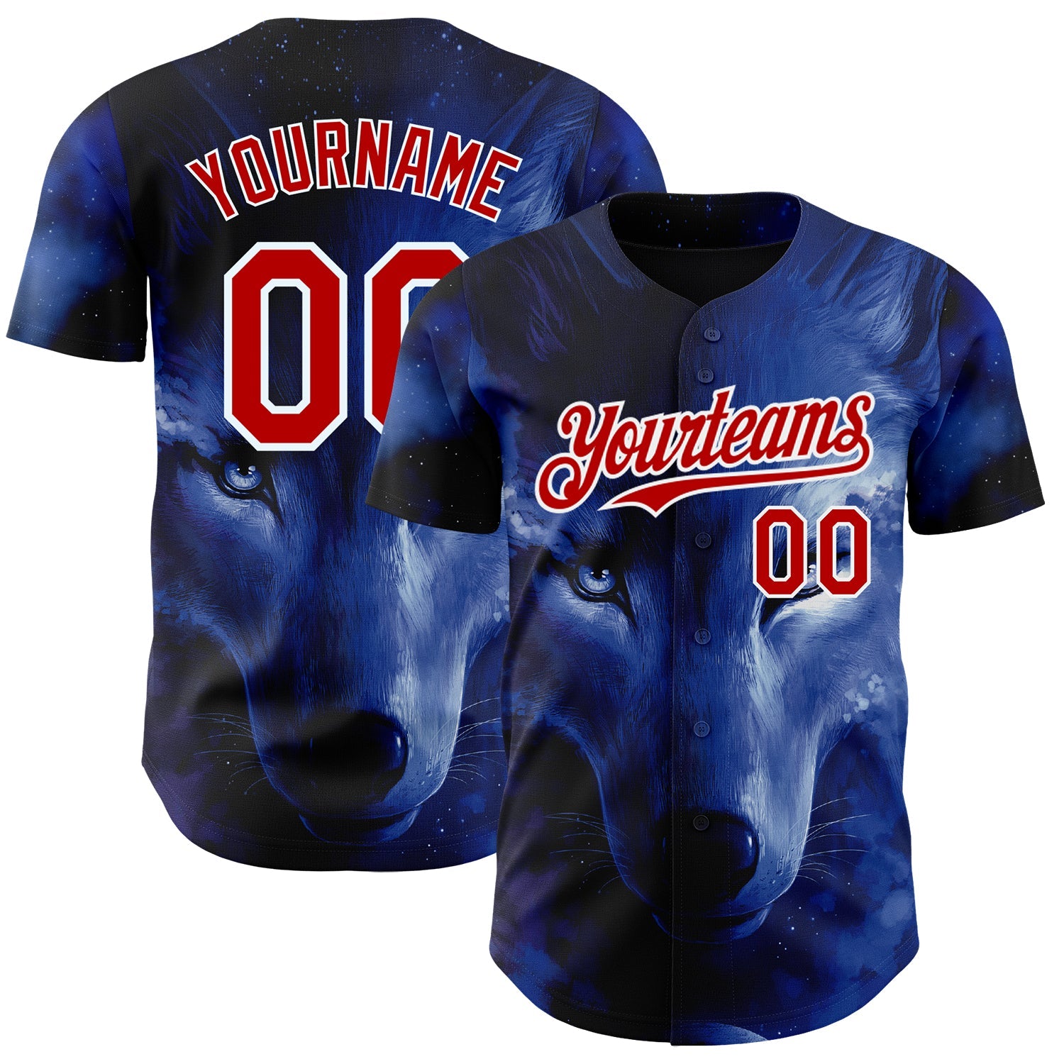 Custom Black Red-White 3D Pattern Design Animal Wolf Authentic Baseball Jersey - Main View