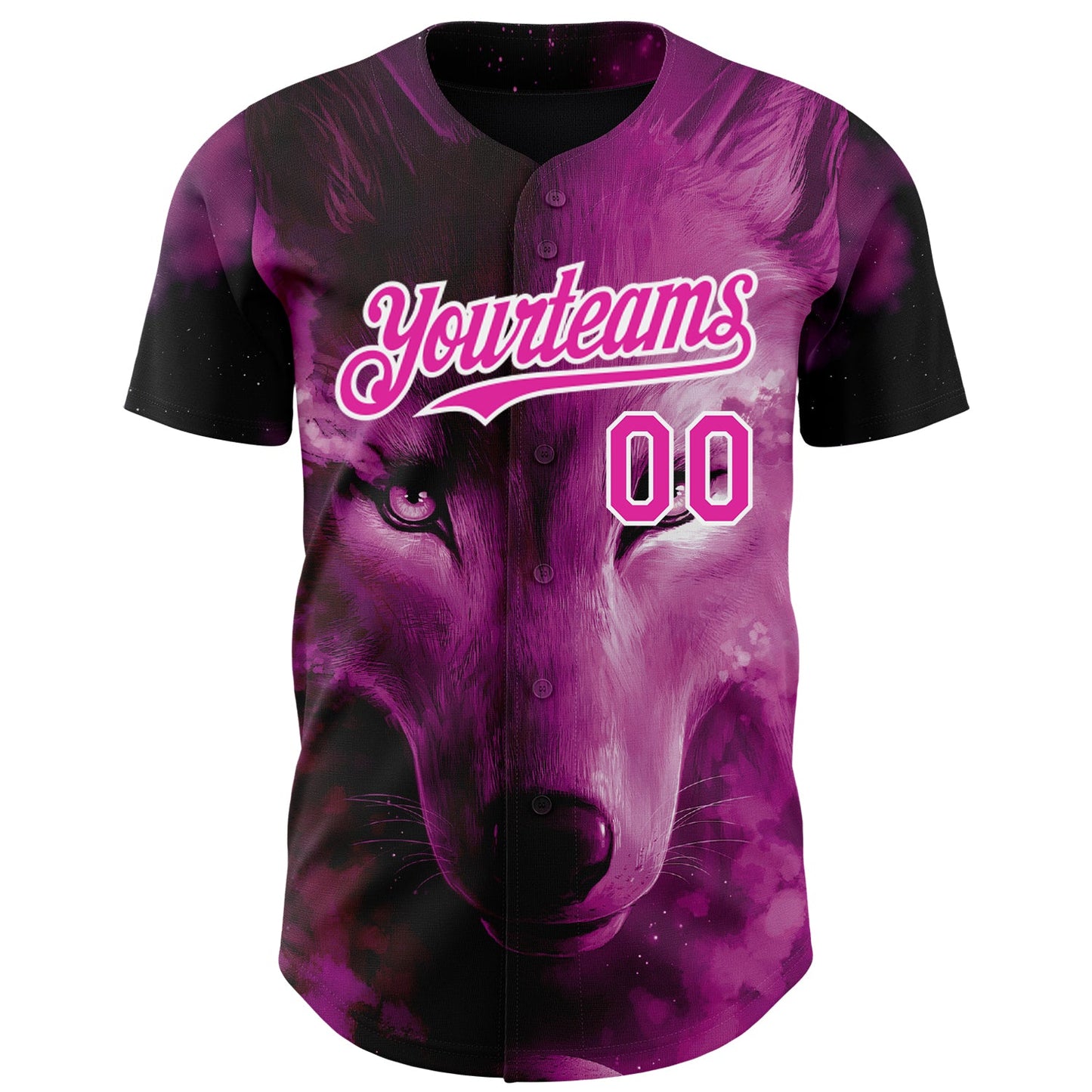 Custom Pink White 3D Pattern Design Animal Wolf Authentic Baseball Jersey view 2