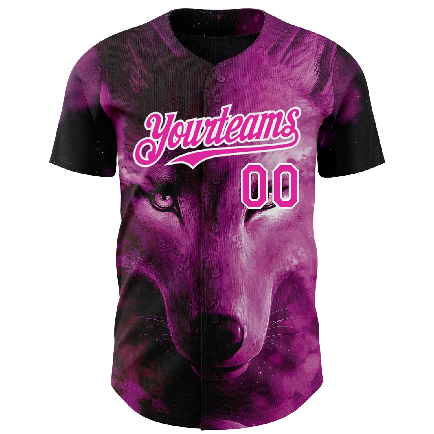 Custom Pink White 3D Pattern Design Animal Wolf Authentic Baseball Jersey view 2