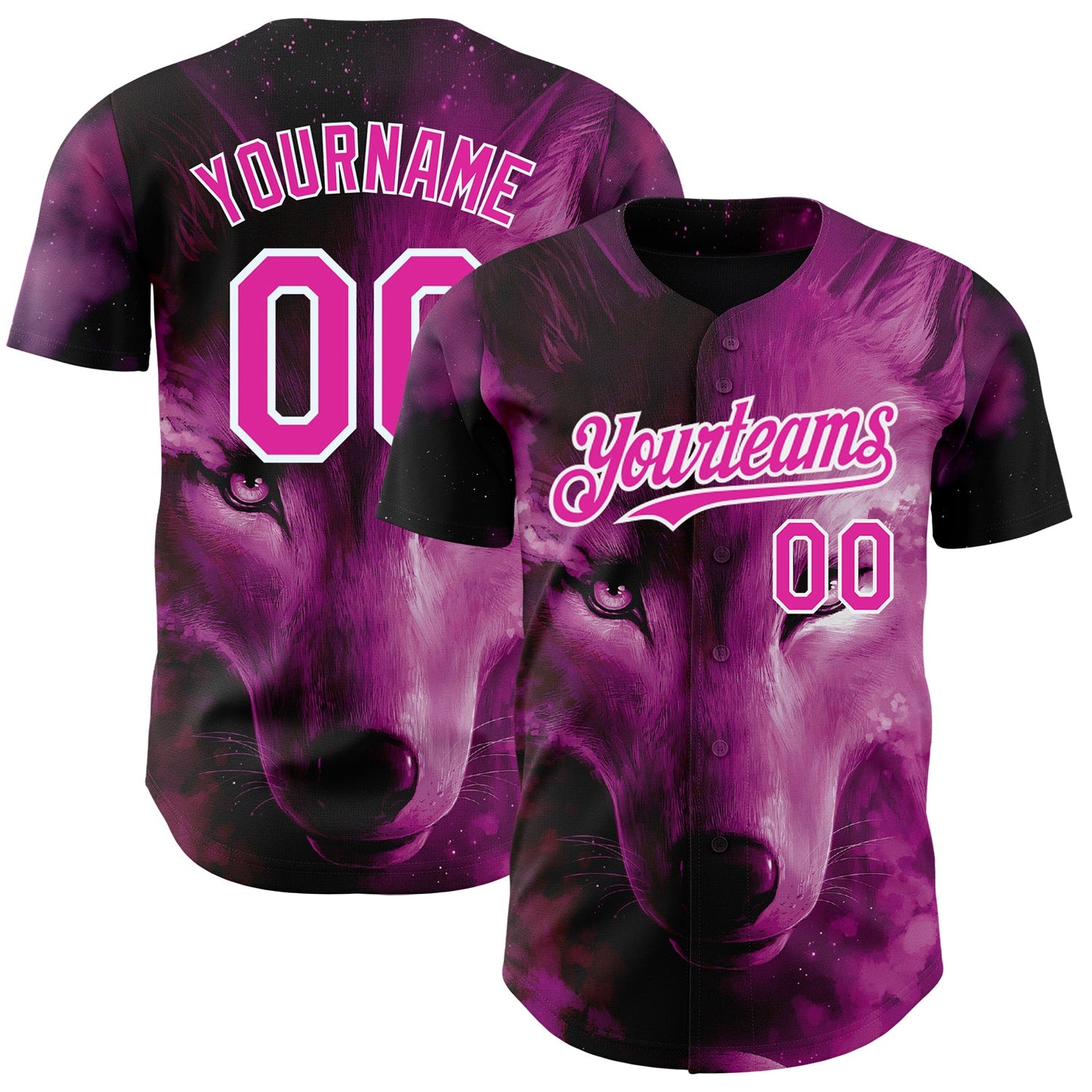 Custom Pink White 3D Pattern Design Animal Wolf Authentic Baseball Jersey - Main View