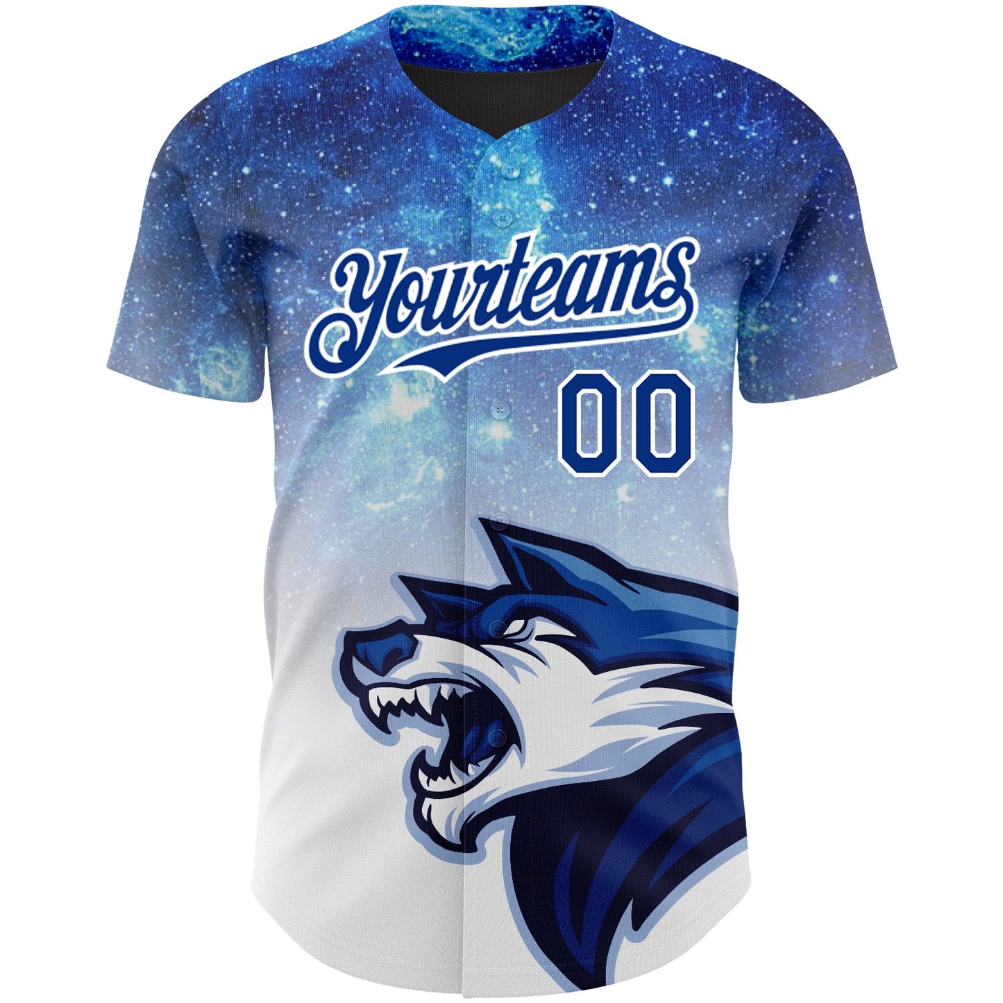 Custom Royal White 3D Pattern Design Animal Wolf Authentic Baseball Jersey view 2